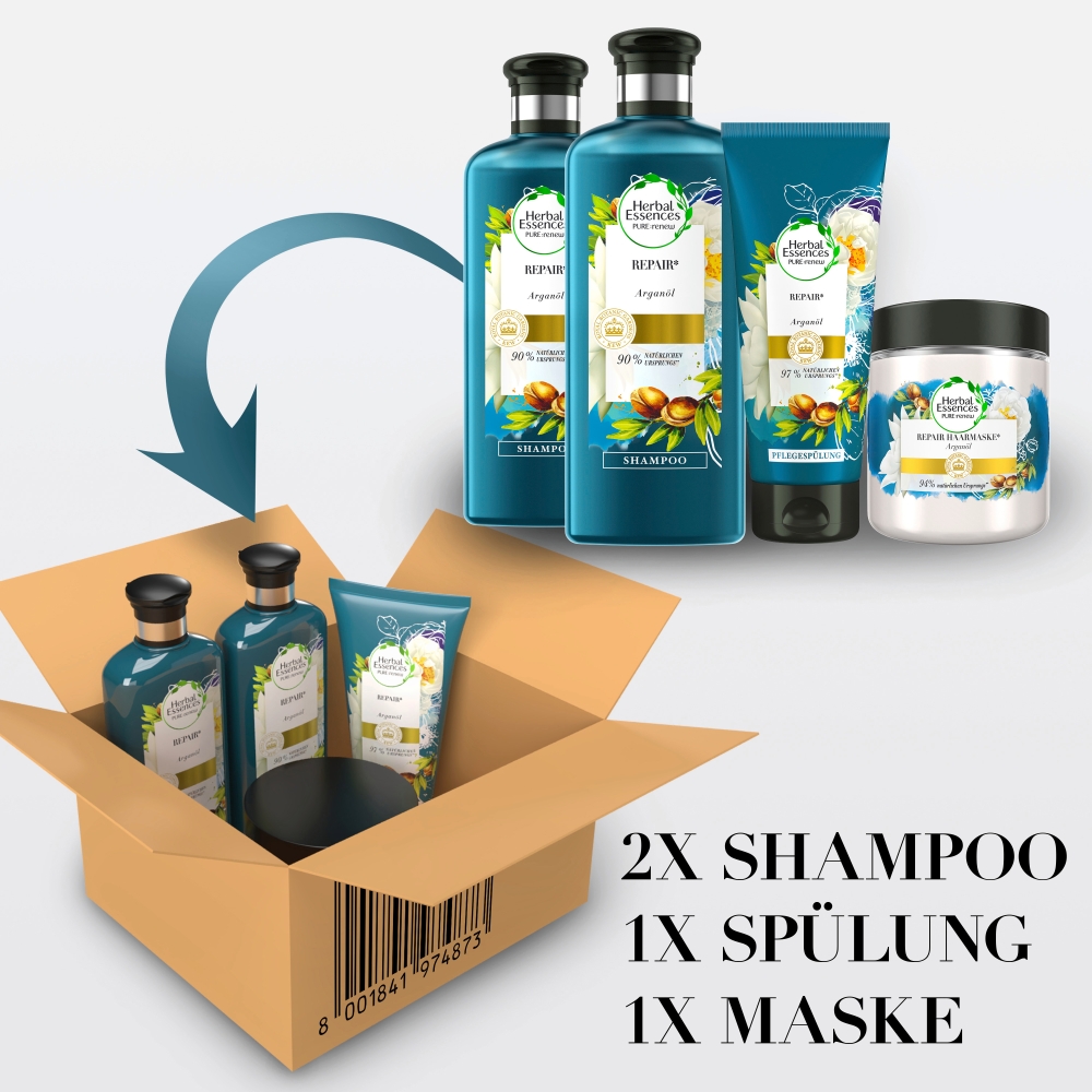 Herbal Essences Pure Arganöl Shampoo 250 Ml – Repariert Geschädigtes Haar, Ohne Parabene & Farbstoffe