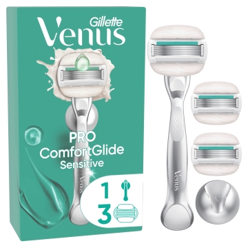 Gillette Venus Nassrasierer - Comfortglide Sensitive + 3 Ersatzklingen + Duschhalterung