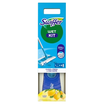 Swiffer Bodenwischer Starterset - Blue - Bodenstab + 6 Wet Tücher (Hängevorrichtung)