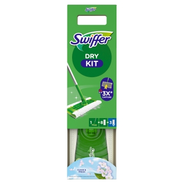 Swiffer Bodenwischer Starterset - Bodenstab + 8 Trocken- + 3 Wet-Tücher (Hängevorrichtung)