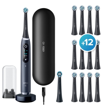 Oral-B Elektrische Zahnbürste - iO 9 + Lade-Reiseetui + 12 Aufsteckbürsten Ultimative Reinigung - Black