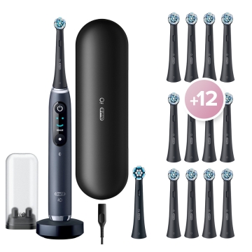 Oral-B Elektrische Zahnbürste - iO 9 + Lade-Reiseetui + 12 Aufsteckbürsten Sanfte Reinigung - Black